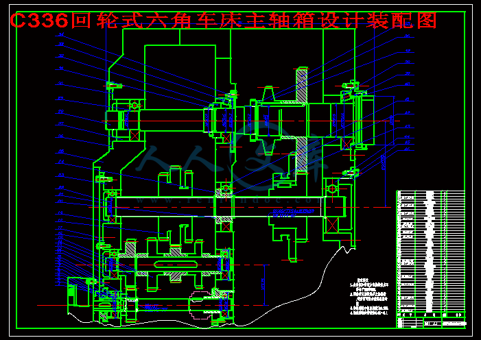 C336回轮式六角车床主轴箱设计装配图.gif